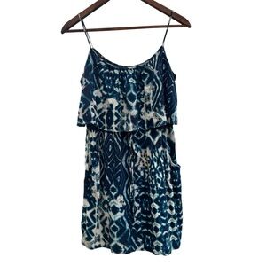 Blue and White Spaghetti Strap Short Summer Dress, Medium
